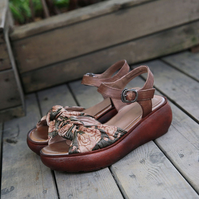 Women Retro Leather Summer Platform Sandals