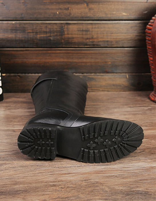 Fashion Loose Tube Black Long Leather Boots
