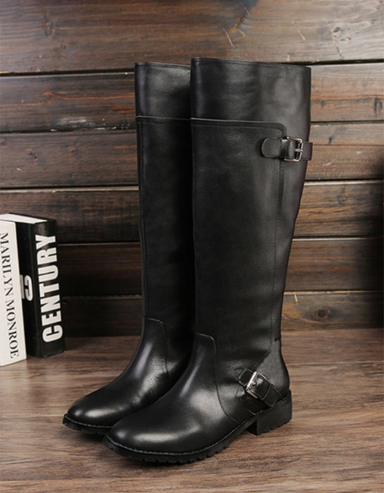Fashion Loose Tube Black Long Leather Boots