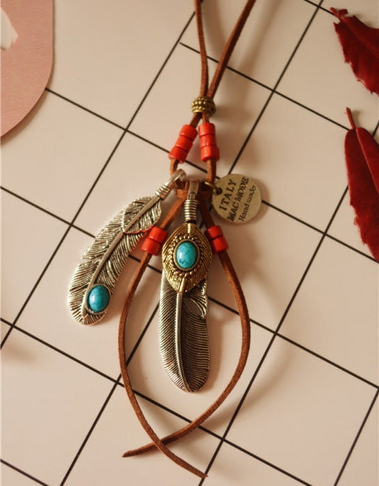 Handmade Feather Leaf Vintage Long Necklace Accessories 19.90