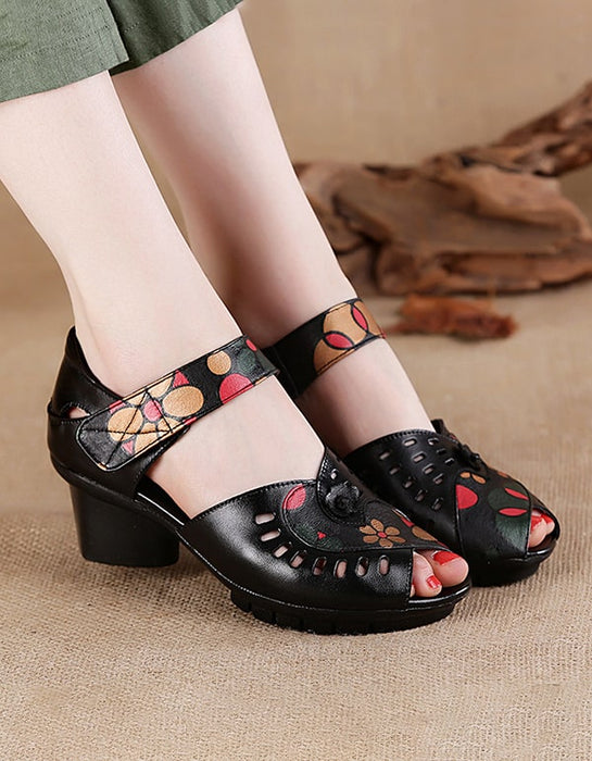 Fish-toe Printed Leather Ethnic Chunky Sandals July Shoes Collection 2021 69.00