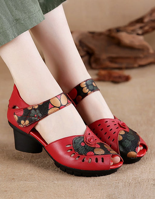 Fish-toe Printed Leather Ethnic Chunky Sandals July Shoes Collection 2021 69.00