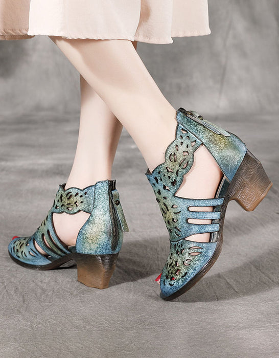 Fish Toes Elegant Chunky Heels Sandals Blue April Shoes Collection 2023 85.70