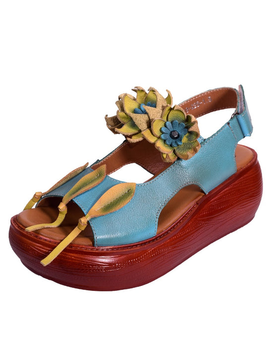 Flower Retro Leather Color Matching Beach Sandals
