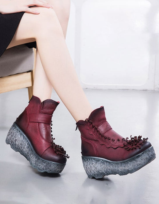 Women's Flower Handmade Retro Wedge Boots Nov New Trends 2020 75.50