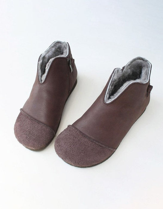 Botas de invierno de piel retro cómodas con pelo