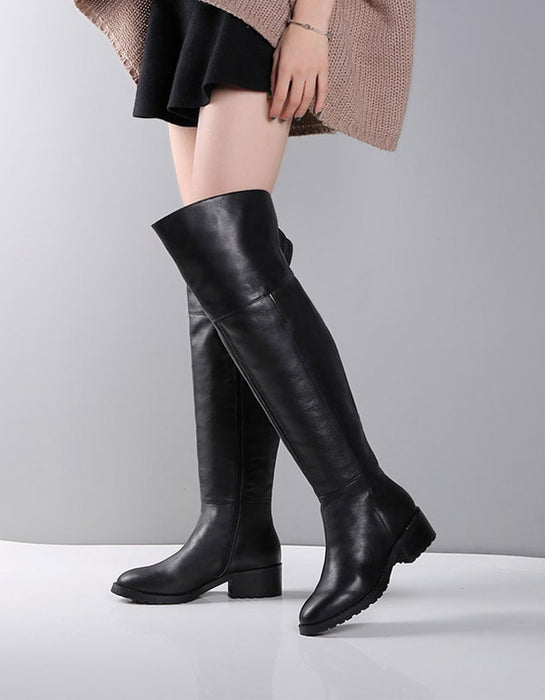 Genuine Leather Elegant Black Knee High Boots Obiono Genuine Leather Elegant Black Knee High Boots Obiono