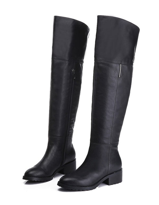 Genuine Leather Elegant Black Knee High Boots
