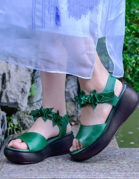 Genuine Leather Fish Toe Green Sandals