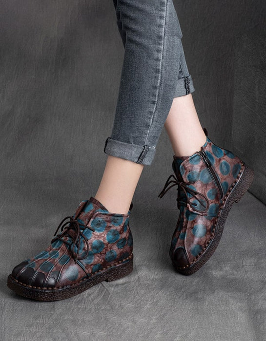 Genuine Leather Handmade Lace-up Women's Retro Boots