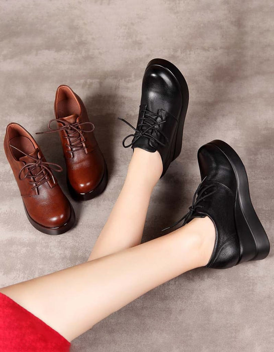 Genuine Leather Lace Up Wedge Shoes July New Arrivals 2020 58.60
