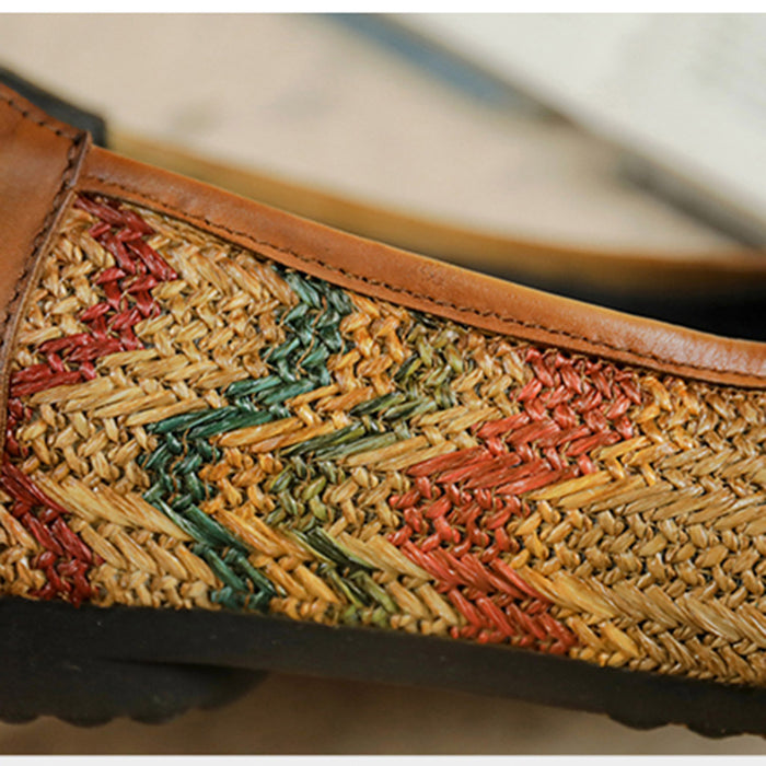Genuine Leather Handmade Knitting Retro Flats