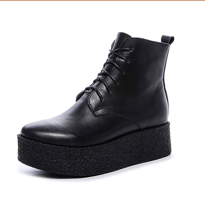 Genuine Leather Retro Women's Lace-Up Boots