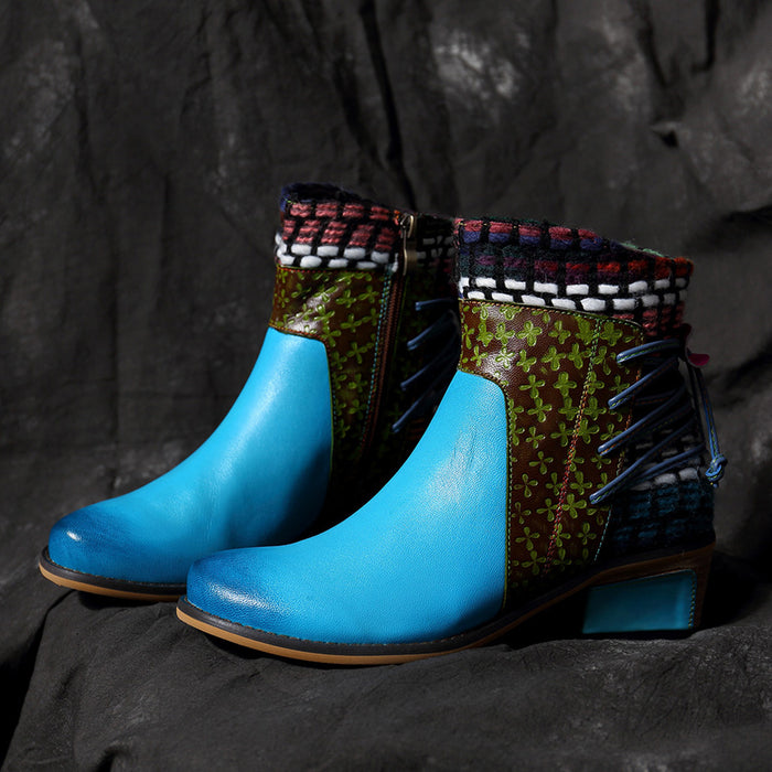 Handmade Stitching Leather Retro Women's Ethnic Boots 36-42