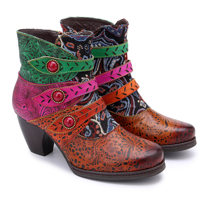 Vintage Handmade Color Matching Women Ethnic Boots 36-42