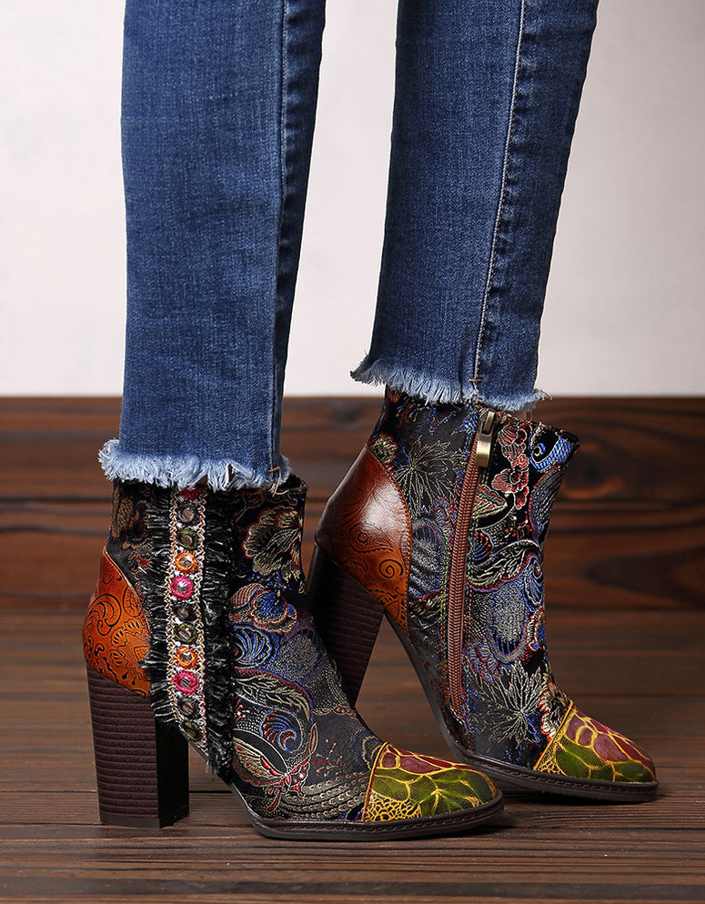 Eggplant Pattern Print Men Women Leather Boots