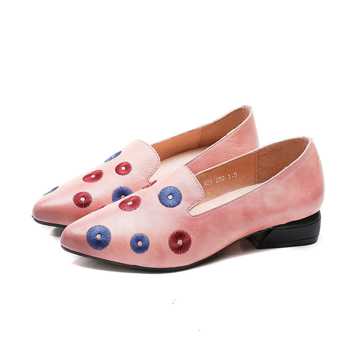 Gift Shoes Spring Leather Fashion Women's Low-Heeled Shoes