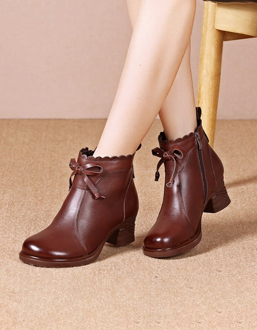 Hand-carved Bowknot Elegant Chunky Boots Women Nov Shoes Collection 2021 75.00
