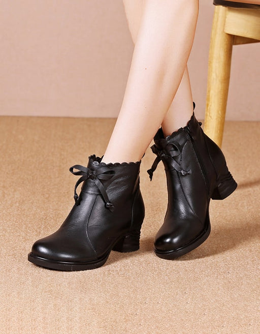 Hand-carved Bowknot Elegant Chunky Boots Women Nov Shoes Collection 2021 75.00