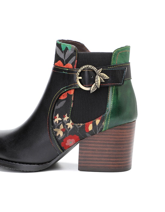Hand-painted Leather Side Buckle Floral Chelsea Boots Sep Shoes Collection 2022 98.50