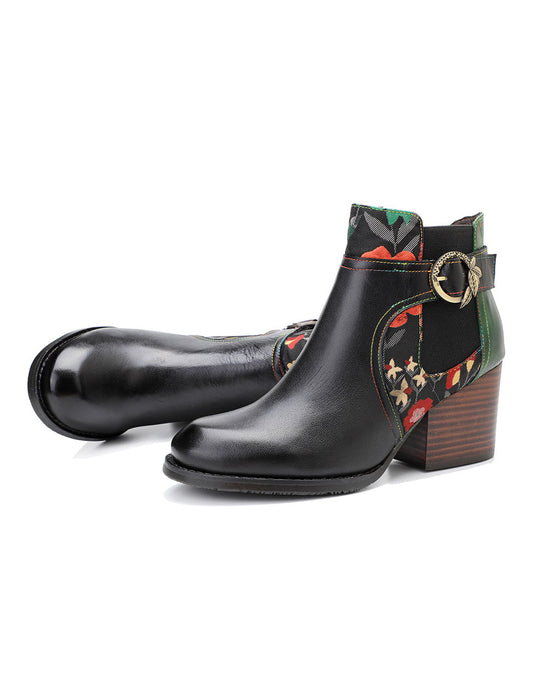 Hand-painted Leather Side Buckle Floral Chelsea Boots Sep Shoes Collection 2022 98.50