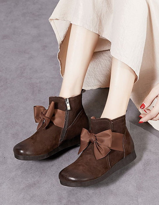 Handmade Bow-Knot Retro Leather Boots