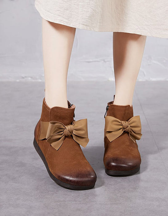 Handmade Bow-Knot Retro Leather Boots