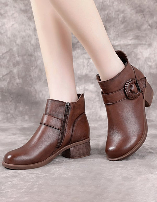Handmade Buckle Chunky Heel Retro Short Boots Oct Shoes Collection 2021 88.20