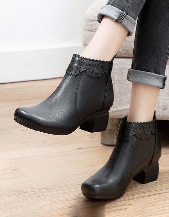 Handmade Carved Retro Leather Chunky Boots Dec Shoes Collection 2021 97.50