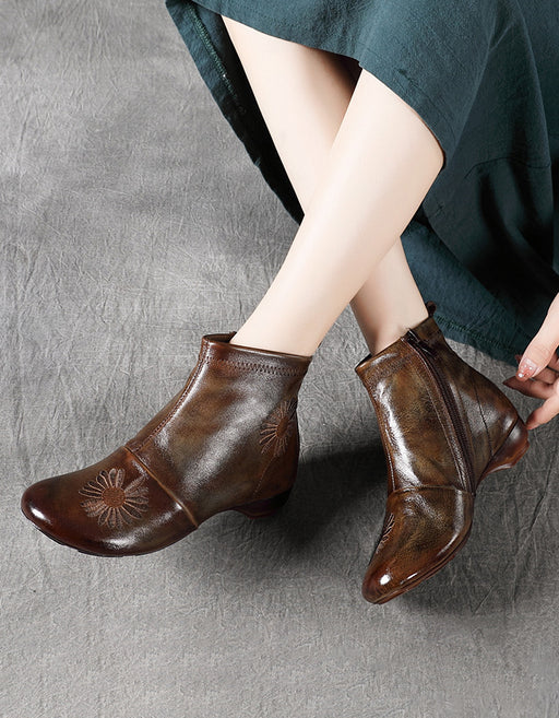 Handmade Daisy Embroidery Retro Boots Feb Shoes Collection 2023 118.00