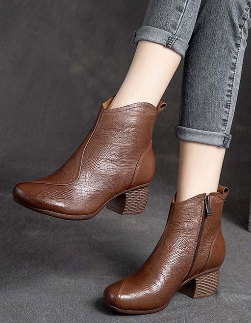 Handmade Embossed Leather Retro Chunky Boots Dec Shoes Collection 2021 98.60