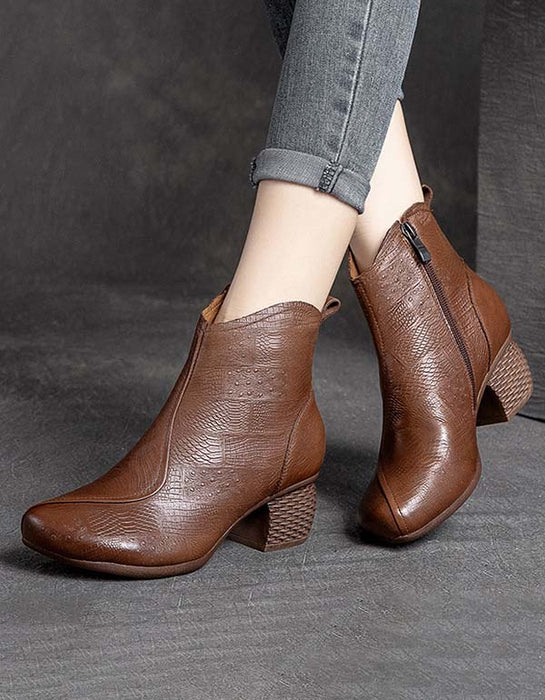 Handmade Embossed Leather Retro Chunky Boots Dec Shoes Collection 2021 98.60