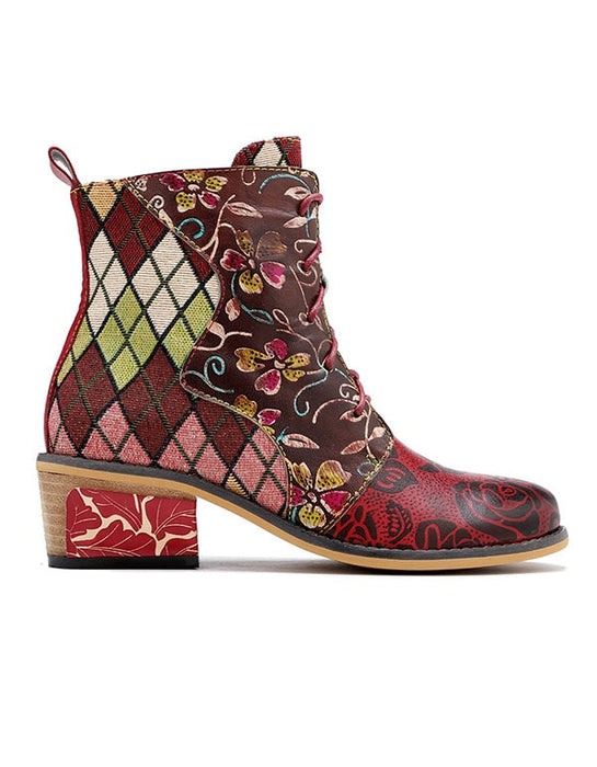 Handmade Ethnic Style Lace-up Jacquard Boots