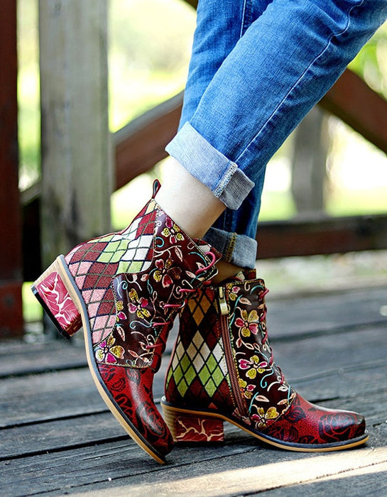 Handmade Ethnic Style Lace-up Jacquard Boots