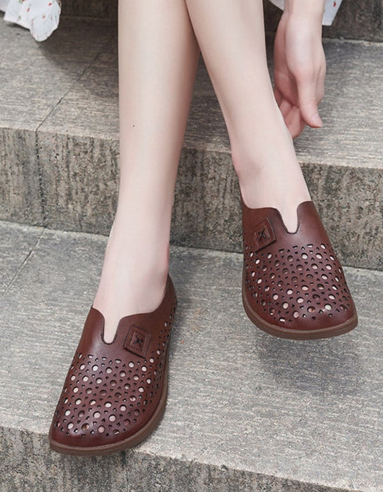 Handmade Hollow Leather Retro women's Flats