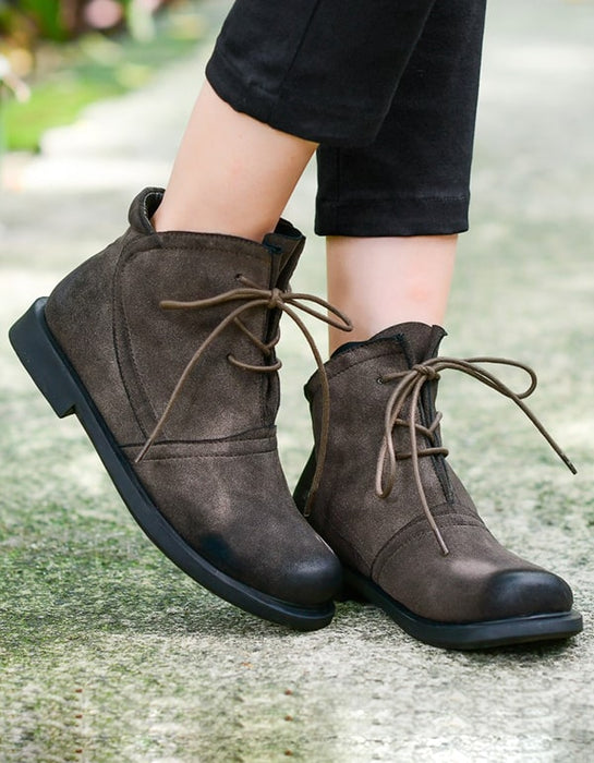 Handmade Lace up Women's Ankle Suede Boots