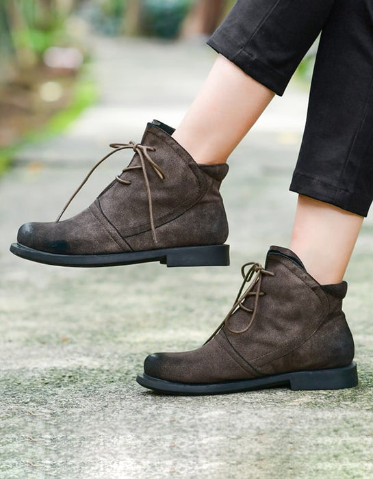 Handmade Lace up Women's Ankle Suede Boots