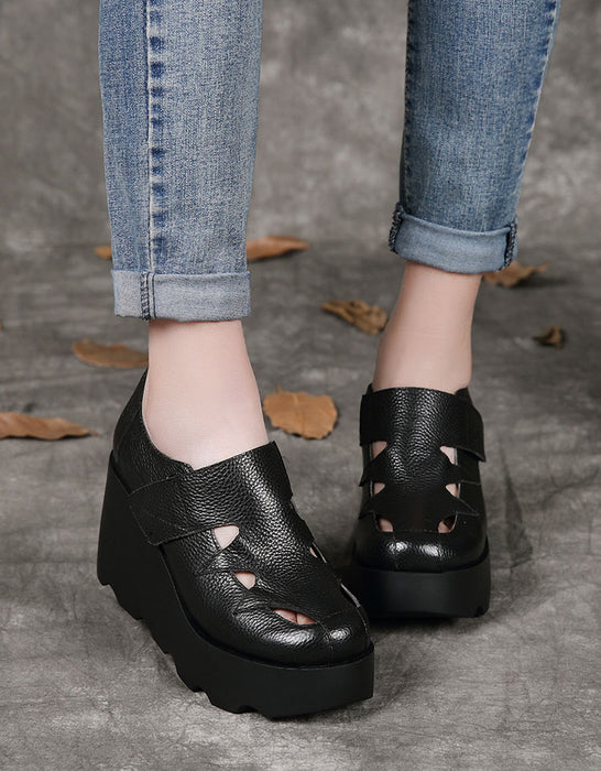 Handmade Leather Close-toe Hollow Wedge Shoes March Shoes Collection 2023 95.00