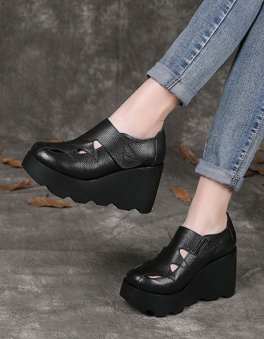 Handmade Leather Close-toe Hollow Wedge Shoes March Shoes Collection 2023 95.00