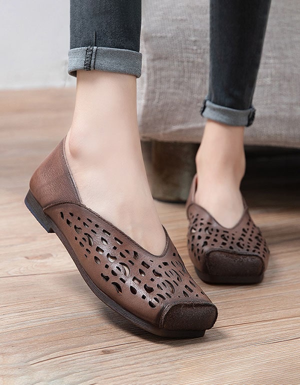 Craftsman Made Leather100% Elegant Cross Design Flats