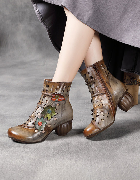 Handmade Leather Flower Hollow Retro Boots Feb Shoes Collection 2023 108.00