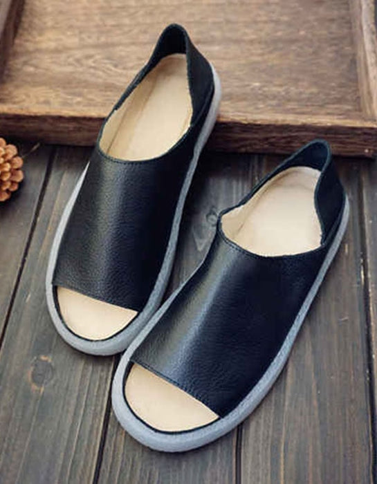 Handmade Leather Open Toe Simple Flats