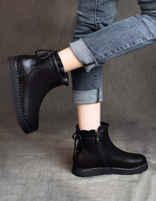 Handmade Leather Retro Ankle Lace-up Boots — Obiono