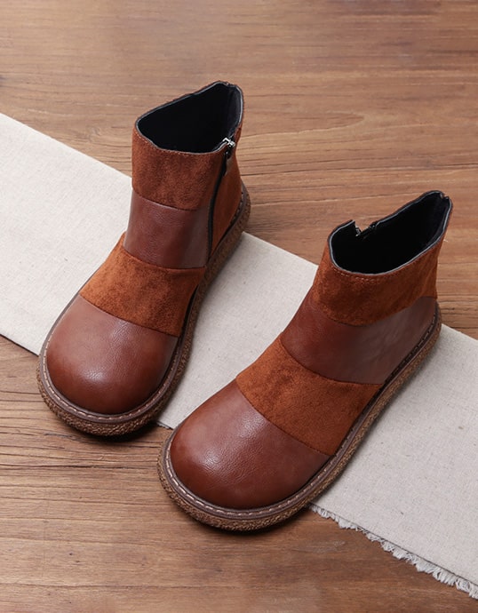 Handmade Patch Leather Platform Retro Boots