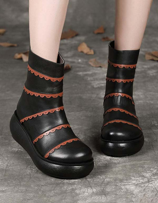 Handmade Leather Retro Wedge Long Boots Winter