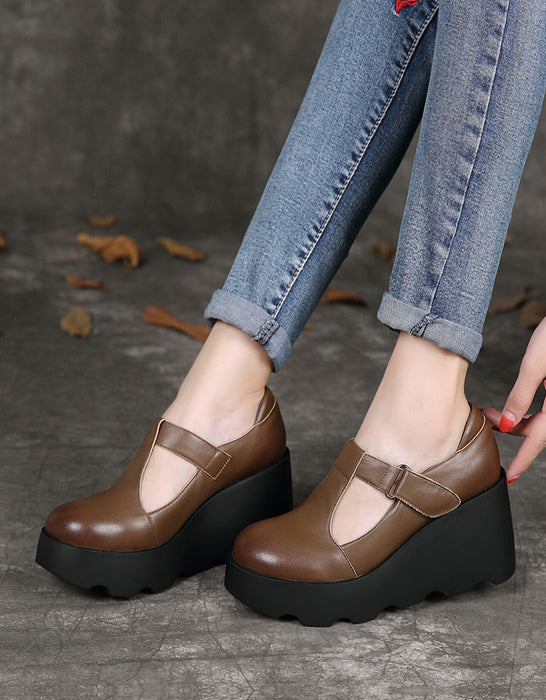 Handmade Leather T-strap Wedge Sandals NEW March Shoes Collection 2023 95.00