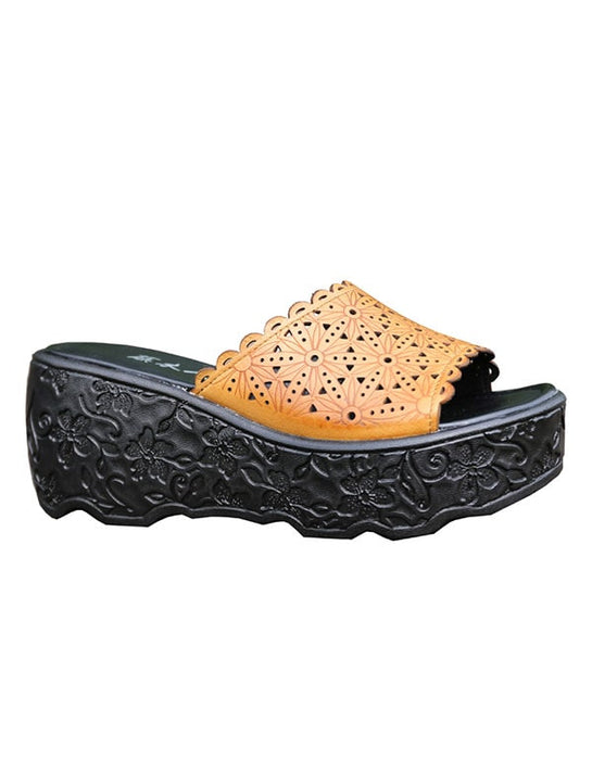 Handmade Leather Wedge Heel Summer Slippers