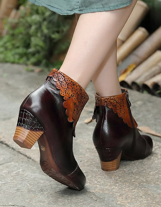 Handmade Leather Women's Retro Shoes Chunky Heels Sep New Trends 2020 78.30