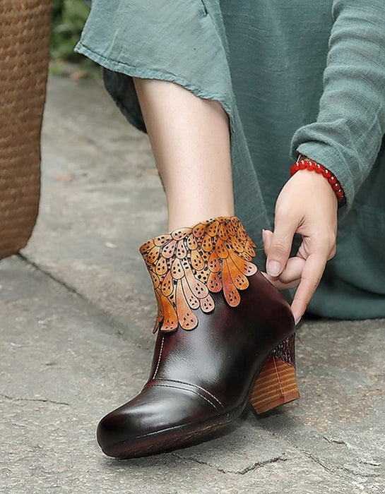 Handmade Leather Women's Retro Shoes Chunky Heels Sep New Trends 2020 78.30