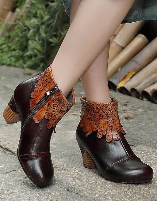 Handmade Leather Women's Retro Shoes Chunky Heels Sep New Trends 2020 78.30